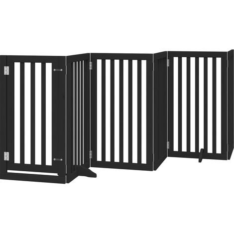 Barrière de sécurité pour chien animaux de compagnies et porte 6 panneaux bois de peuplier noir (1/5)