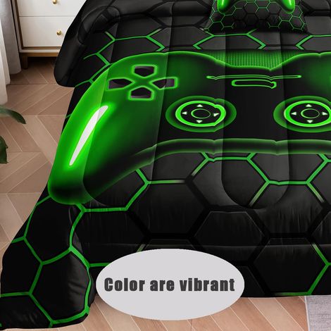Parure de lit 5 pièces Bed in a Bag pour garçons – Couette pour Enfants – Décoration de Chambre avec Drap Plat, Drap-Housse, taie d'oreiller et Housse de Coussin, A34-vert (1/5)