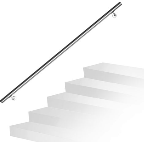 Randaco Edelstahl Handlauf Geländer Querstab halter Wandhandlauf rund Ttreppengeländer Griff mit 2 Halterung, silber, innen & außen, 160cm