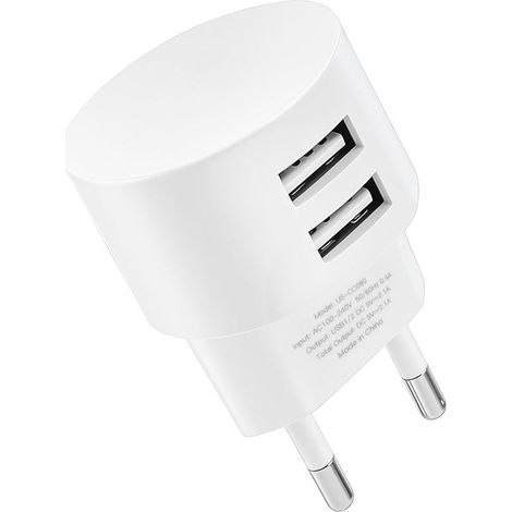 Double Prise USB-A 5V 2,1A Chargeur Rapide, 10W Adaptateur Secteur USB with 2 Ports pour Tambours de Câbles Chargeur Mural Universel pour Smartphone Tablette Montre Connectee Batterie Externe (1/5)