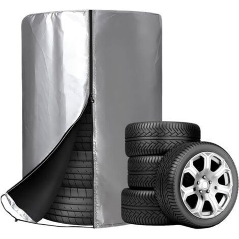 Housses Pneus Auto Universelle Housse Pneu Etanche A l'eau Pneus Housse Stockage Anti Poussière Couverture de Sac de Pneu Fermetures Eclair 420D Oxford Argenté pour 4 Pneus (85 120cm) (1/4)