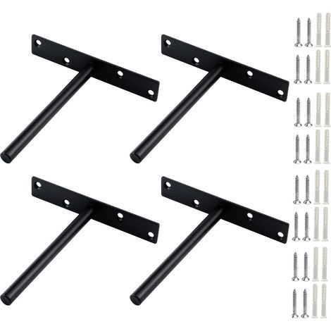 4PCS Black Invisible Floating Shelf Bracket Steel  Floating Shelf Bracket Wall Mounted Concealed Wood Floating Shelf Bracket,Bracket Shelf Support Wall DIY Heavy Duty
