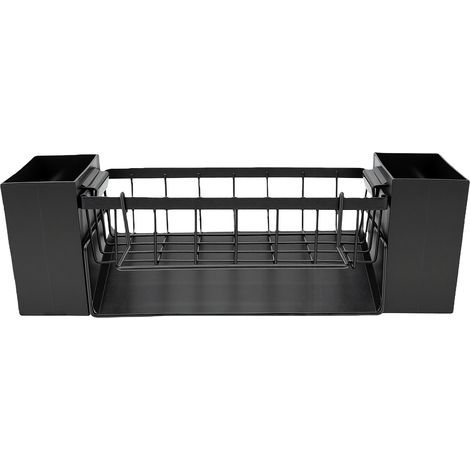 Organisateur d'évier de cuisine avec porte-éponge, porte-serviettes amovible et double égouttoir à baguettes noir (avec tige). (1/5)