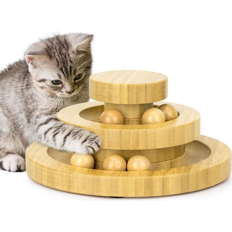 Jouet Interactif en Bois pour Chat, Double Couche, avec Bille Rotative Intelligente et Rouleau à Bascule. (1/5)