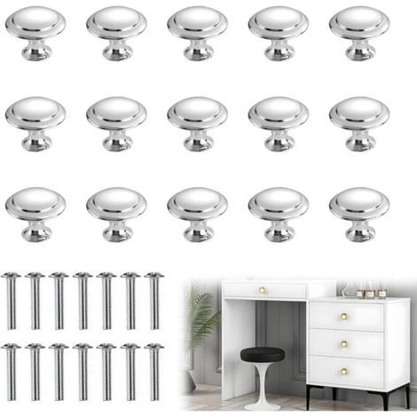 [JAMAIS UTILISÉ] Lot de 10 boutons de meuble ronds de 30 mm pour placards, poignées de cuisine rondes avec vis pour meubles, tiroirs, portes et salles de bain (argent) (1/4)