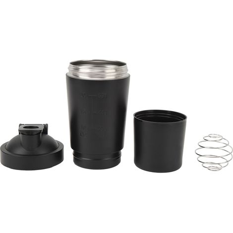 600-ml-Edelstahl-Shakerflasche mit Kabelmixer für Protein- und Pre-Workout-Drinks, tragbar und BPA-frei – Schwarz (1/5)