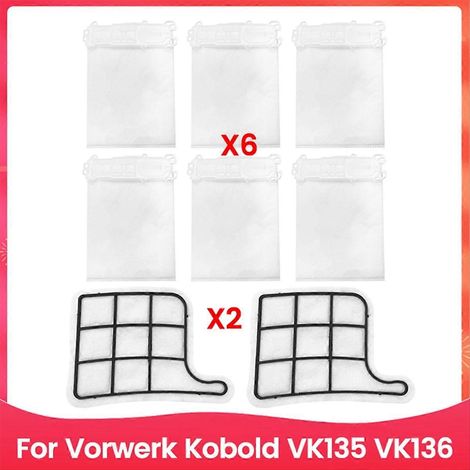 8-teiliges Filter- und Staubbeutelset für Vorwerk Kobold VK135 VK136 Staubsauger - Ersatzteile