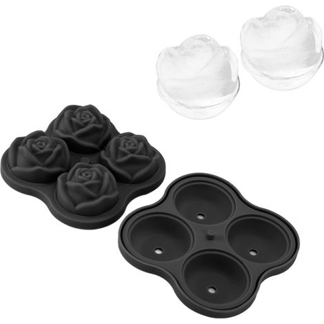 Eiswürfelform aus rosa Silikon, 4 Fächer, 4 Löcher, für Cocktails und Restaurants, schwarz, Größe S (1/5)