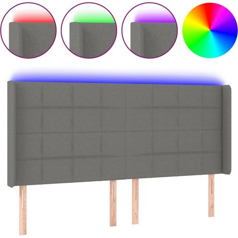 Testiera Testata del letto a LED GrigioScuro 163x16x118/128cm inTessuto (1/4)
