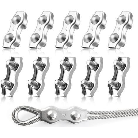 M4 Duplex Clips Serre-Câbles, 10 Pièces Pinces De Câble Métallique Duplex En Acier Inoxydable 304, Câble à Pince 4mm pour Cordes à Linge en Câble Métallique, Voiles de Soleil