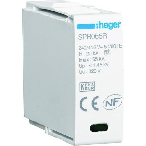 Cartouche L-N Uc 320V In 20kA Imax 65kA Up 1,35kV - HAGER SPB065R