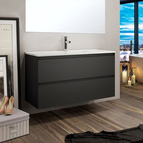 BATHME PARIS Mueble de Baño+Lavabo Negro Mate - Medida: 80 cms - ref: CNB416LT+SA.LIECO8146