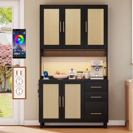 MEUBLIV Buffet de cuisine 183 cm noir – LED pilotable par application, rangement (1/5)