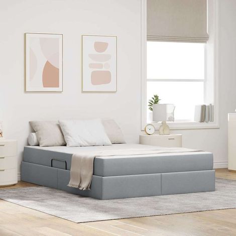 Cama con almacenamiento y colchón Gris Claro 140 x 190 cm (1/5)