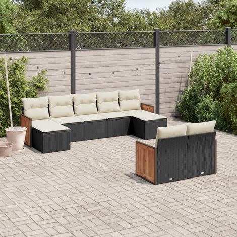 vidaXL Set Divani da Giardino 9 pz con Cuscini Nero in Polyrattan (1/5)
