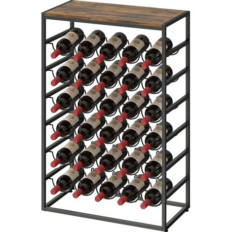 Casier à vin pour 30 bouteilles, porte-bouteilles en métal autoportant pour cave/espace de rangement, 59 x 30 x 88,5 cm, marron rustique