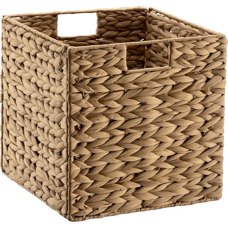 Wiltec Panier en jacinthe d'eau 26 x 26 x 26 cm, panier de rangement tressé avec 2 poignées (1/5)