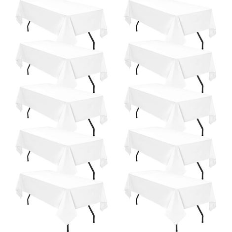 Lot de 10 nappes blanches en polyester 153x260 cm, résistantes aux taches et aux plis, lavables