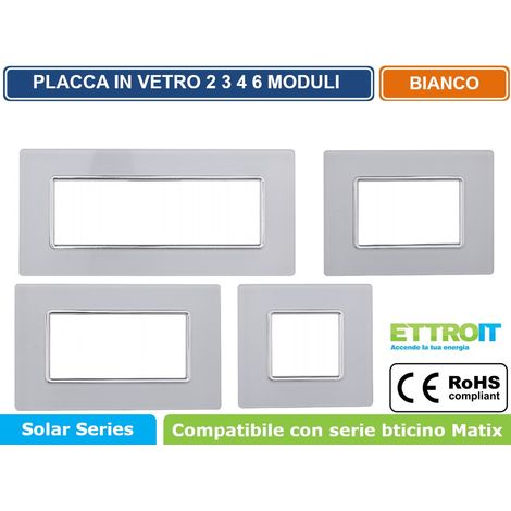 Placca compatibile Bticino Matix 2 moduli vetro colore bianco (1/5)