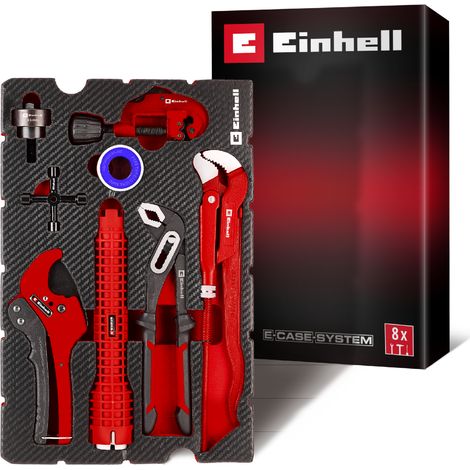 Einhell Mix&Match Insert Plomberie 8 pcs (Coupe-tube, Clé lavabo, Pinces, Poinçon, Clé armoire, Ruban isolant, Système E-Case) (1/5)