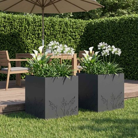 vidaXL Macetero de Jardín 2 uds. Gris antracita 50 x 50 x 49 cm (1/5)
