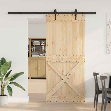 Puerta Corredera  Natural y negro 90 x 210 cm (213,5 cm)