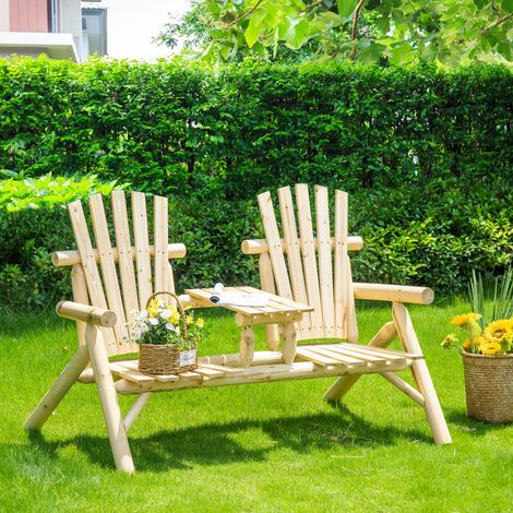 Ensemble banc de jardin pour 2 personnes, table intégrée, bois naturel, 157 x 88 x 103 cm (1/5)