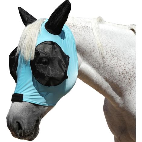 Masque Anti-Mouches pour Chevaux avec Oreilles, Bleu Lac M Haute élasticité, Respirant, Protection UV, Grands Yeux, Ouverture pour La Crinière, Doux Et Confortable (1/5)