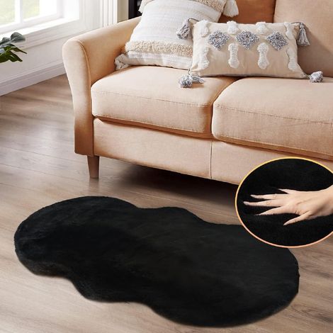 Teppich Fellteppich Kunstfell Waschbar 60 x 120 cm (Fellform) Schwarz (1/5)