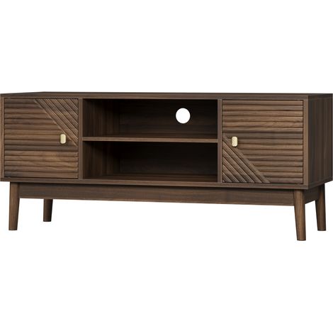 Meuble TV 110 cm en noyer style Mid-Century pour écran 32-45 pouces avec rangement (1/5)