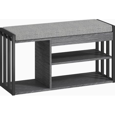 Banc de rangement pour chaussures avec coussin gris et étagères ouvertes, 86 x 30 x 45,4 cm (1/5)