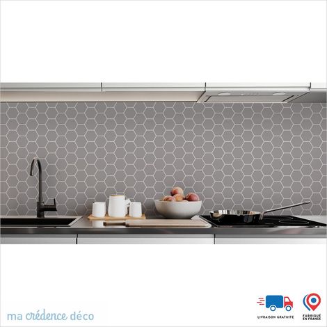 Crédence : Hexagones 2 - Couleur Gris platine - Alu composite - 60 - 120 (1/3)