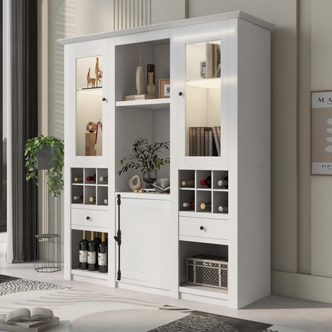 LED-Vitrine 143 x 45,5 x 170 cm weiß aus MDF mit Acrylglastüren HAVRYA (1/5)