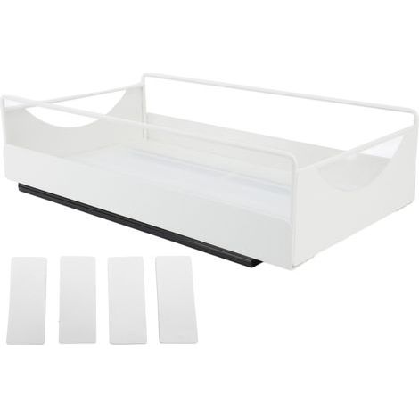 Carbon Steel Sliding Closet Organizer – Silent Open Close Storage Shelves – Bathroom Dressing Room Rack White Medium 227x401x85mm (1/4)