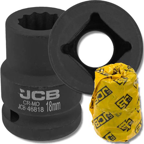 Chiave a bussola a impatto JCB da 3/4" 18 mm a 12 punte in acciaio Cr-Mo