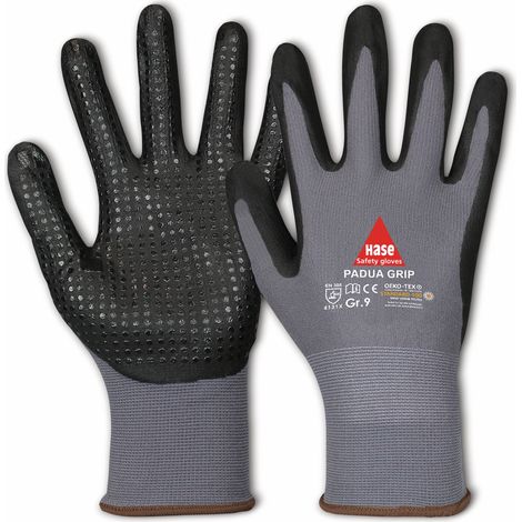 HASE SAFETY GLOVES Gants de travail avec picots, Padua Grip, EN 388, EN 420, taille 10, gris/noir