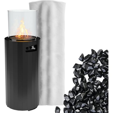 Bino - Planika - Stufa da terrazzo, colonna fuoco, camino a propano o GPL, altezza 102 cm, 8KW Jet Black + Coperchio (1/5)