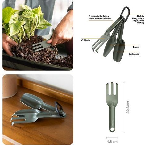 Fiskars Urban Plant Care, Set d'Outils de Jardinage, 3 Pièces, Kit Tout-en-Un pour Plantes d'Intérieur, Design Peu Encombrant, Acier Inoxydable avec Revêtement, Vert Olive, 1080777 (1/4)