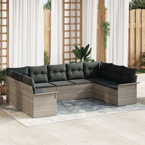 Garden Sofa Set with Cushion Light grey Poly rattan vidaXL (1/5)