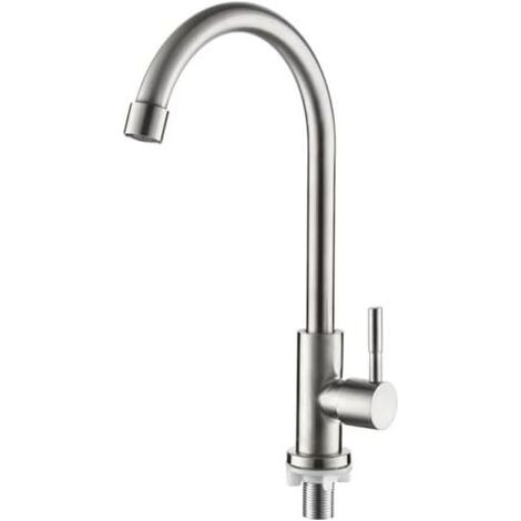 Mitigeur Évier Cuisine Eau Froide Uniquement, Robinet Monocommande Pivotant 360° en Acier Inoxydable, Design Moderne et Économe en Eau pour Lavabo de Cuisine (1/5)