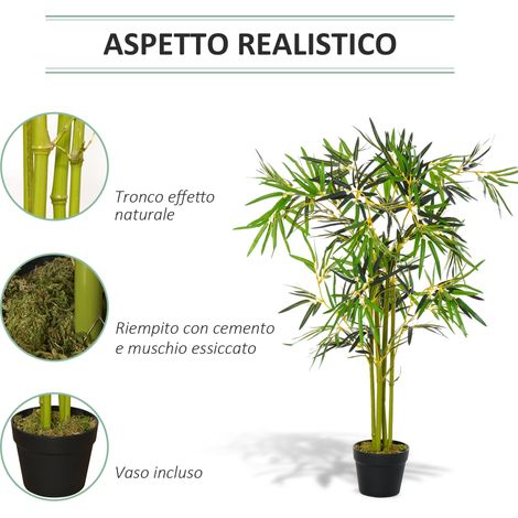Bambú artificial en maceta, decoración vegetal para interiores y exteriores, altura 120 cm, color verde.