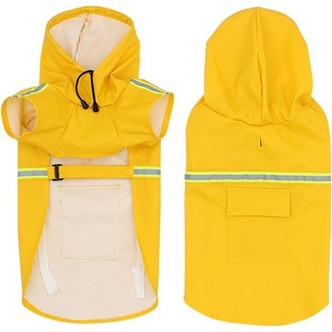 Imperméable pour chien – Poncho jaune avec bandes réfléchissantes – Protection contre vent et pluie – Pour chiens moyens et grands – Taille 5XL (1/5)