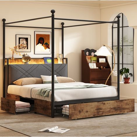 letto contenitore 140x190 LED USB metallo smart nero HAVRYA (1/5)