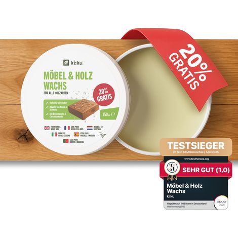 ki:ku Möbel & Holz Wachs - pflegt & schützt alle Holzarten auf natürliche Weise - 0.15 l (1/5)