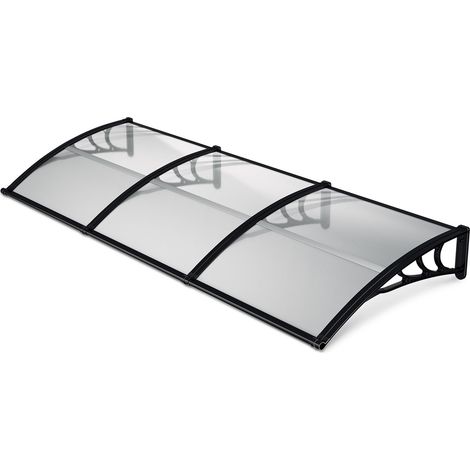 Wolketon Vordach Haustür mit Regenrinne 300 x 100 cm, Türüberdachung aus Polycarbonat, Schwarz/Transparent, Regenschutz für Eingang (1/5)