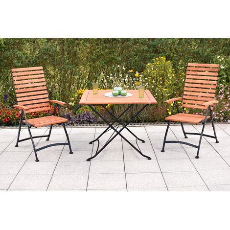 Schlossgarten Set 3tlg 2 Sessel Klapptisch 90x90cm