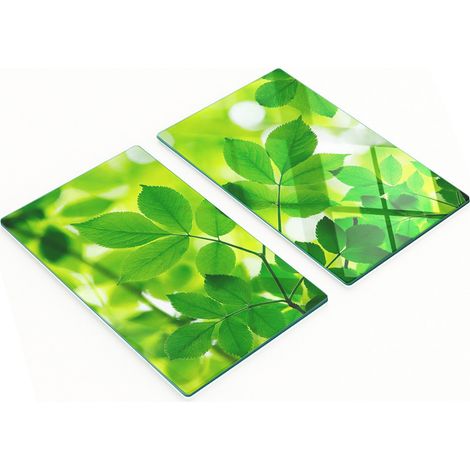 Tablas de cortar de cristal para cocina con estampado de hojas verdes, 2 x 30 x 52 cm. (1/5)