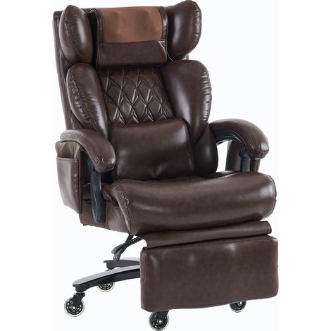 CAIzi001-XXL Chaise de bureau ergonomique, fauteuil de direction avec fonction massage et chauffage, cuir PU, repose-pieds, pivotant à 360°, dossier réglable, jusqu’à 150 kg, pour bureau et télétravai (1/5)
