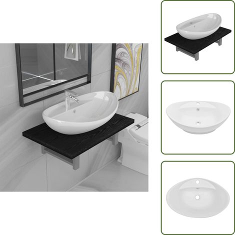 The Living Store Set Mobili da Bagno 2 pz Ceramica Nero - Mensola da parete