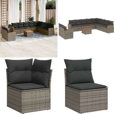 Salon de jardin 11 pcs avec coussins gris résine tressée - Ensemble Salon De Jardin - Mobilier De Jardin - Canapé Extérieur - Set De Jardin - Chaise Lounge - Home & Living (1/5)